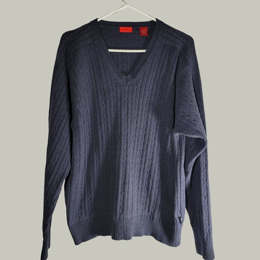 Izod Mens Sweater V Neck Blue Long Sleeve Size XL - Picture 1 of 5